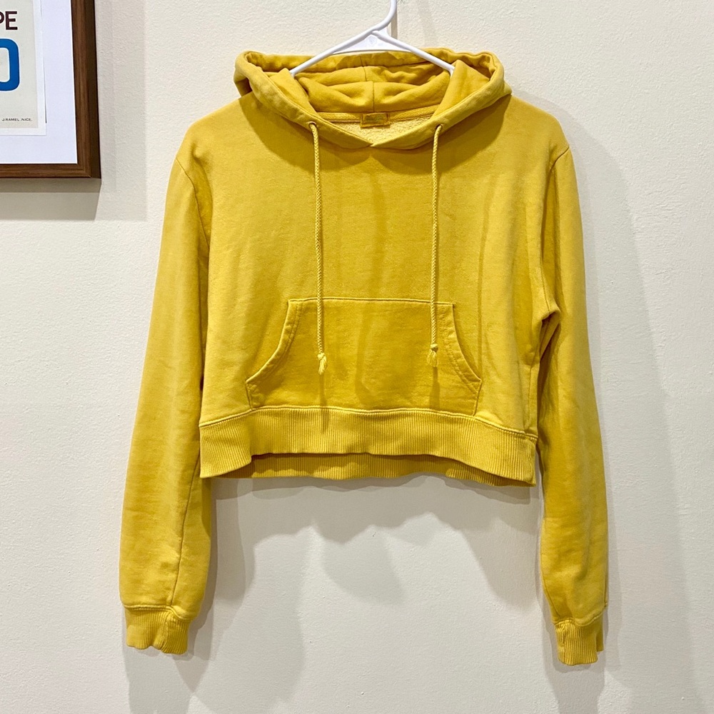 Brandy Melville Yellow Cropped Hoodie NWOT - Picture 2 of 4